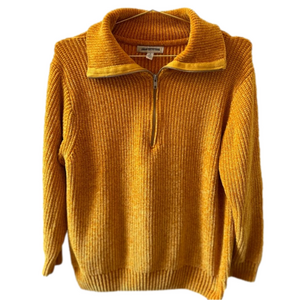 🔥 Urban Outfitters Gold Chenille Size Small Sweater Oversized 1/4 Zip EUC